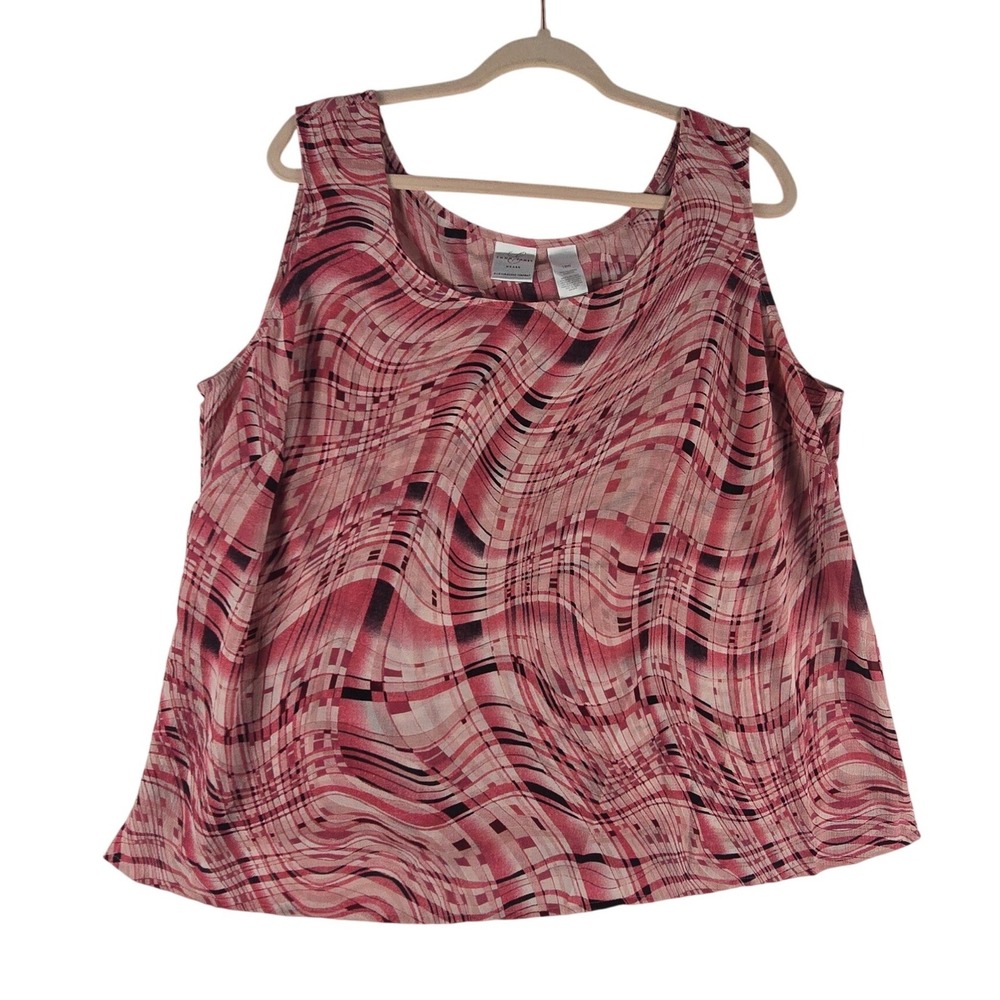Emma James Woman Abstract Wavy Print Tank Top Women 18W Pink‎ Red Flowy Blouse